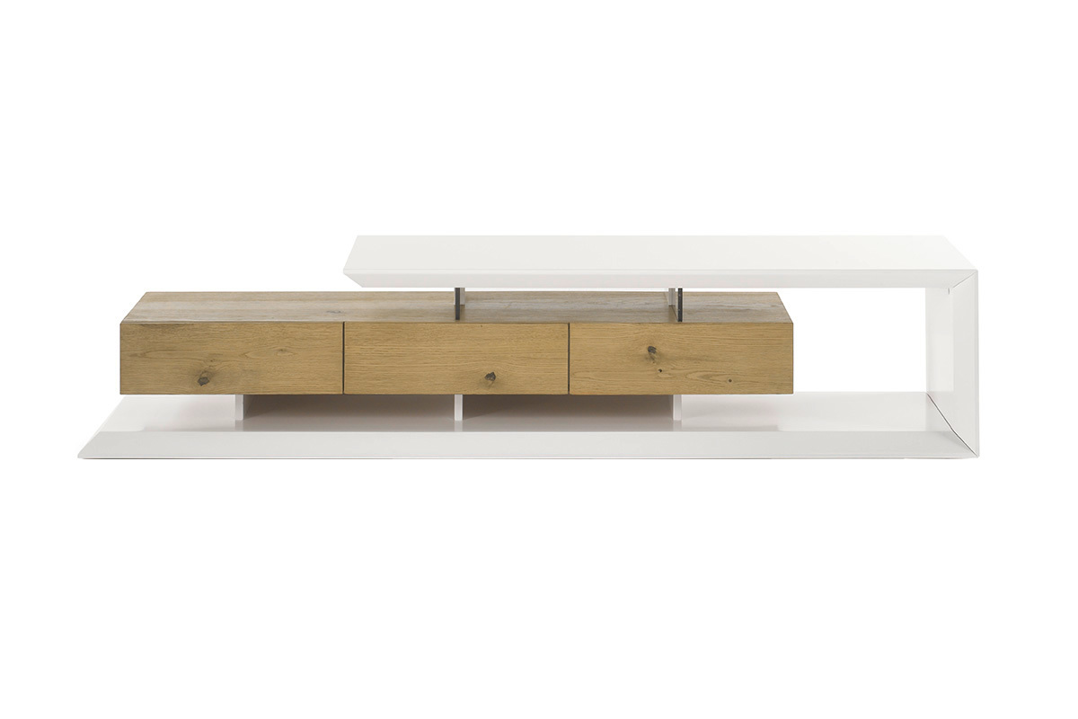 Mueble TV moderno lacado blanco y madera RITUEL