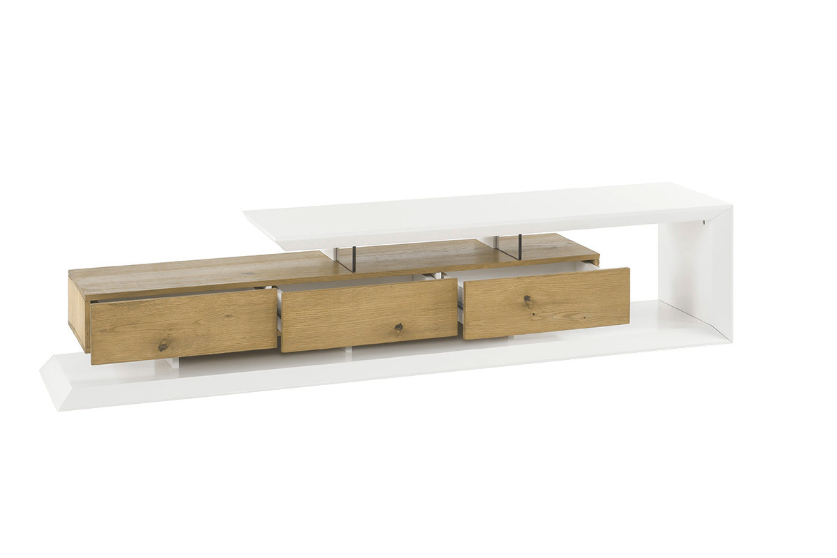 Mueble TV moderno lacado blanco y madera RITUEL