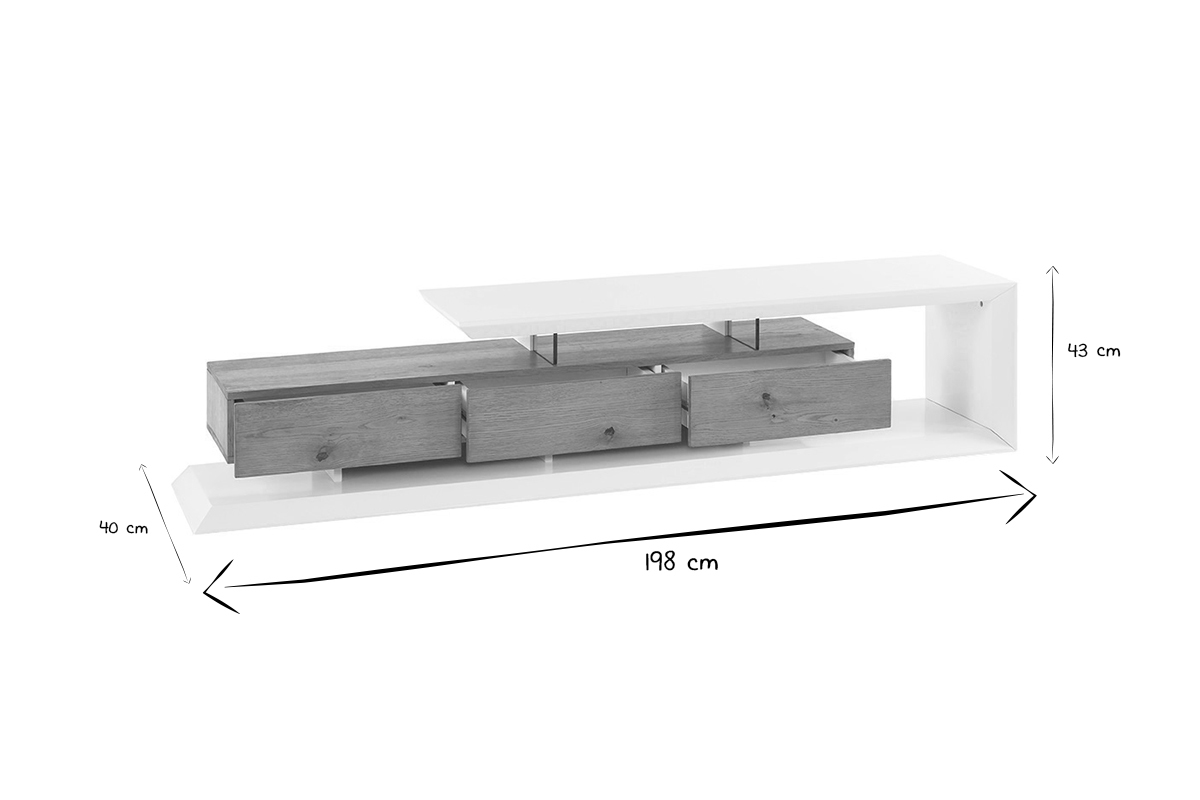 Mueble TV moderno lacado blanco y madera RITUEL