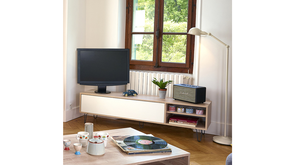 Mueble TV moderno madera y blanco LUMY