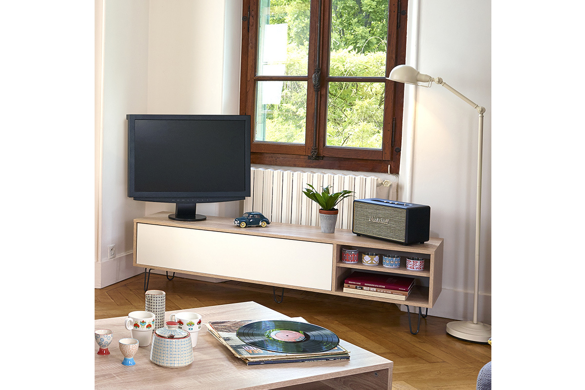 Mueble TV moderno madera y blanco LUMY