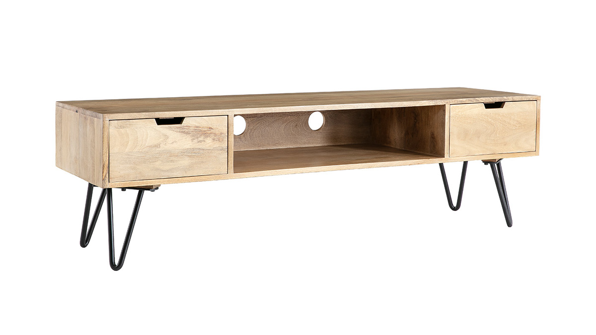 Mueble TV moderno mango patas horquilla metal VIBES