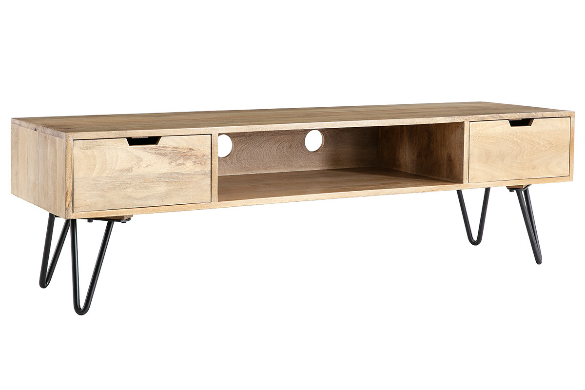 Mueble TV moderno mango patas horquilla metal VIBES