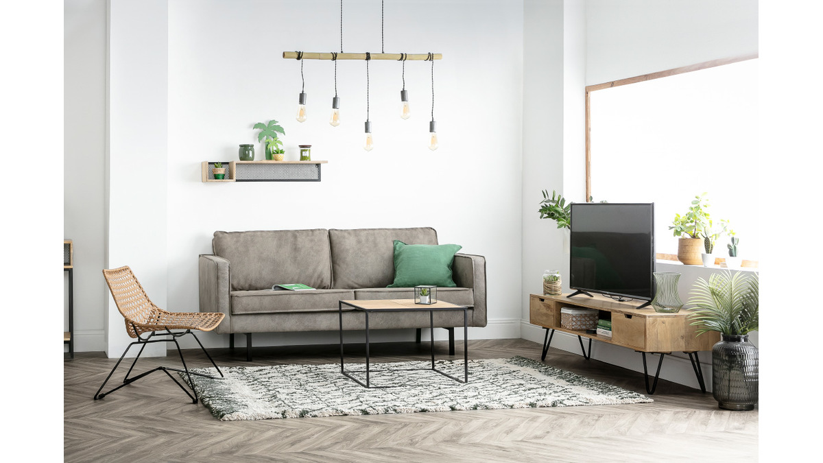 Mueble TV moderno mango patas horquilla metal VIBES