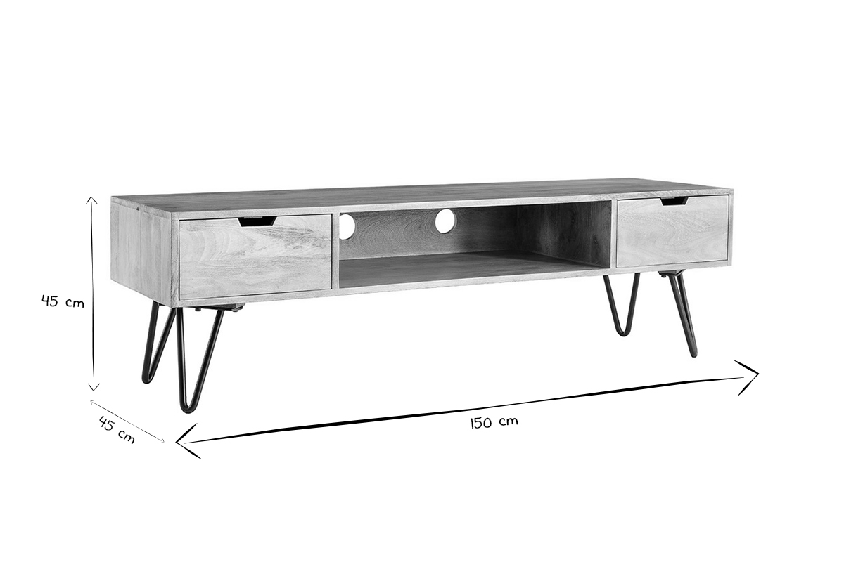 Mueble TV moderno mango patas horquilla metal VIBES