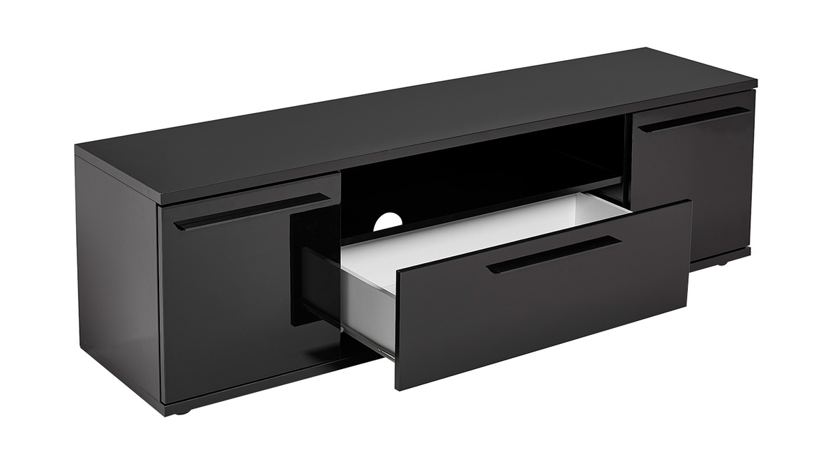 Mueble TV moderno negro lacado con almacenaje PACO