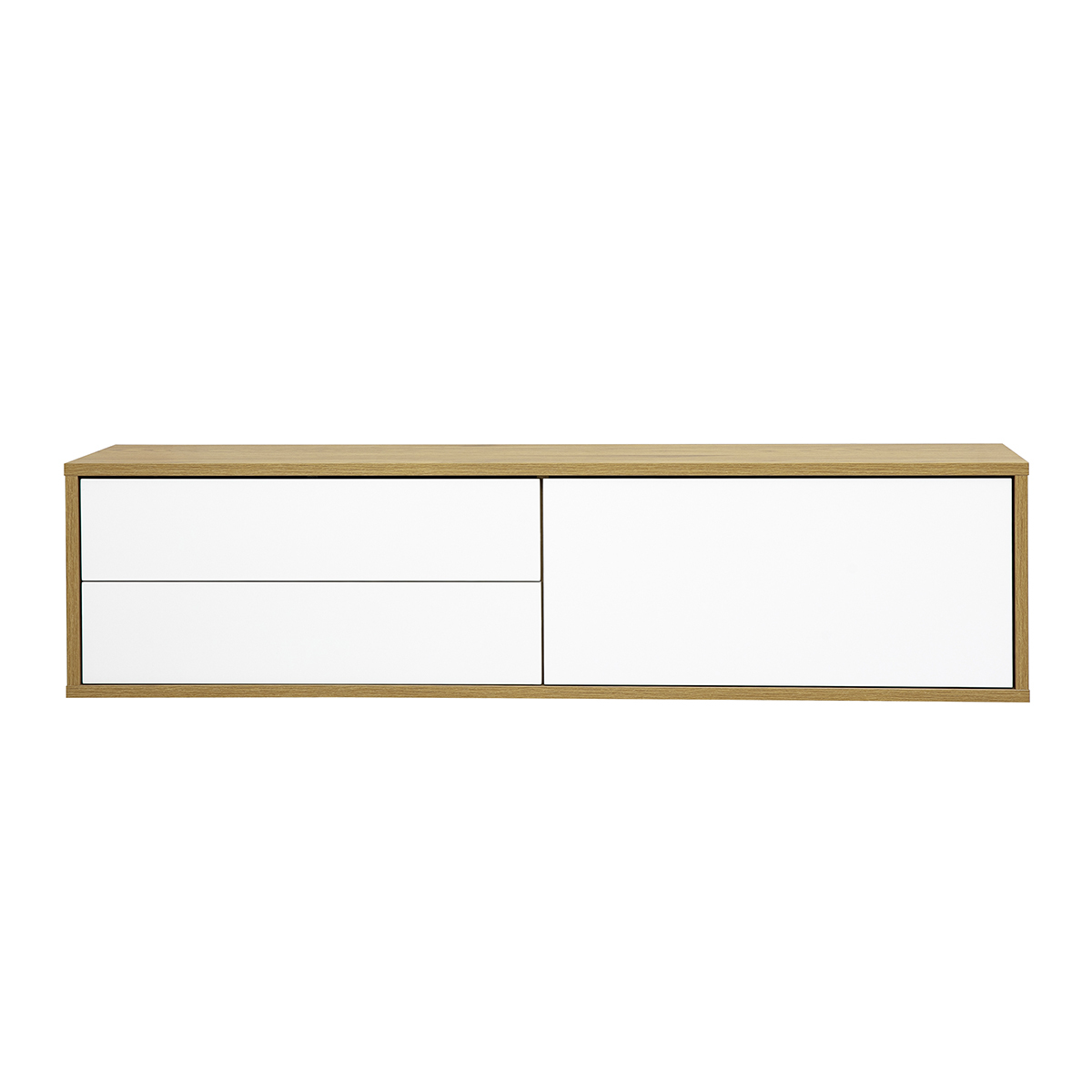 Mueble TV mural acabado blanco y madera clara roble L120 cm FLEXO
