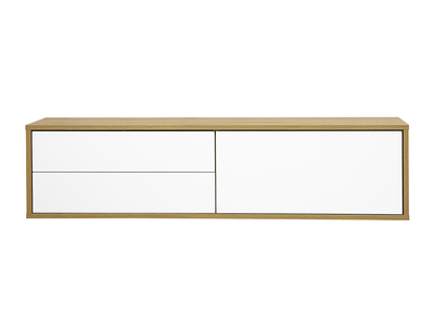 Mueble TV mural acabado blanco y madera clara roble L120 cm FLEXO