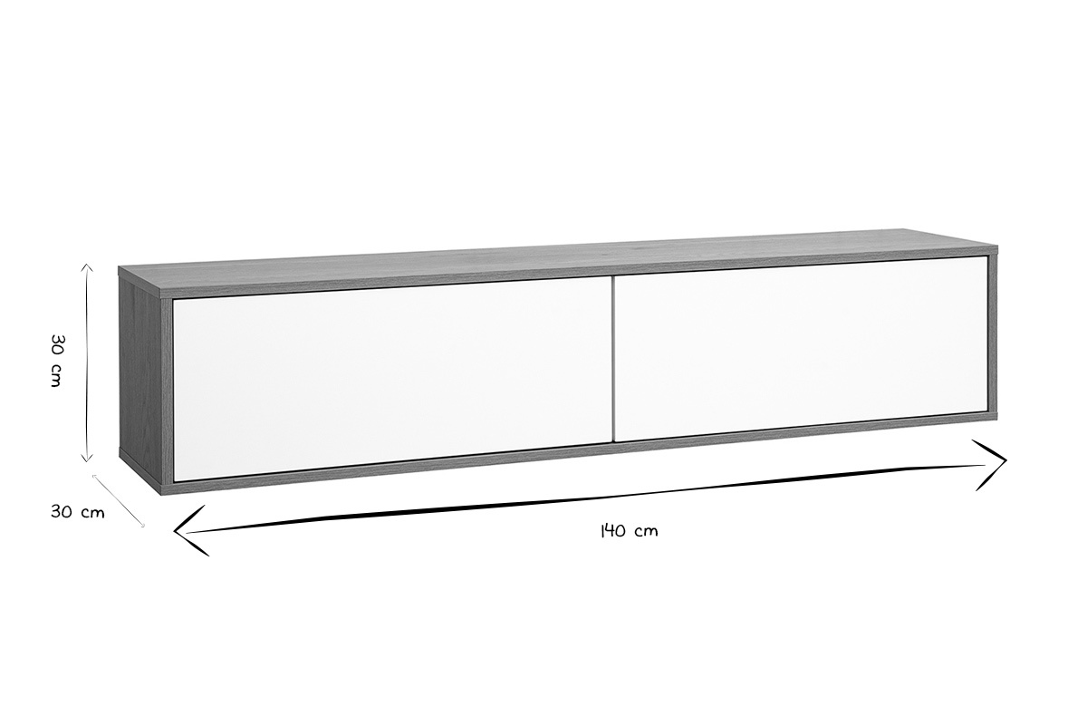 Dimensiones del mueble TV mural FLEXO en negro y blanco: L140 cm, H30 cm, P30 cm