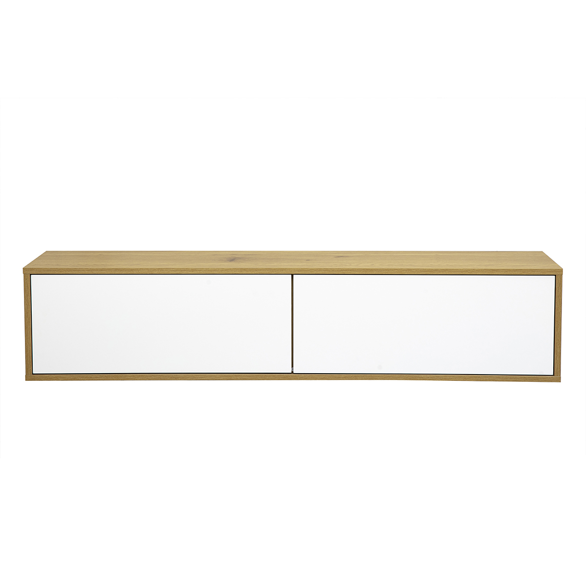 Mueble TV mural acabado blanco y madera clara roble L140 cm FLEXO