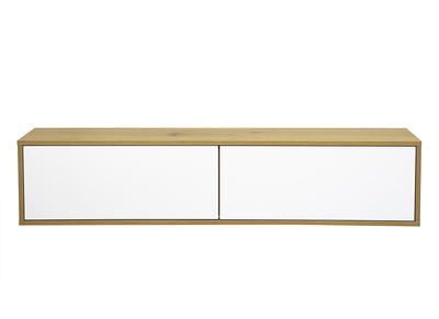 Mueble TV mural acabado blanco y madera clara roble L140 cm FLEXO