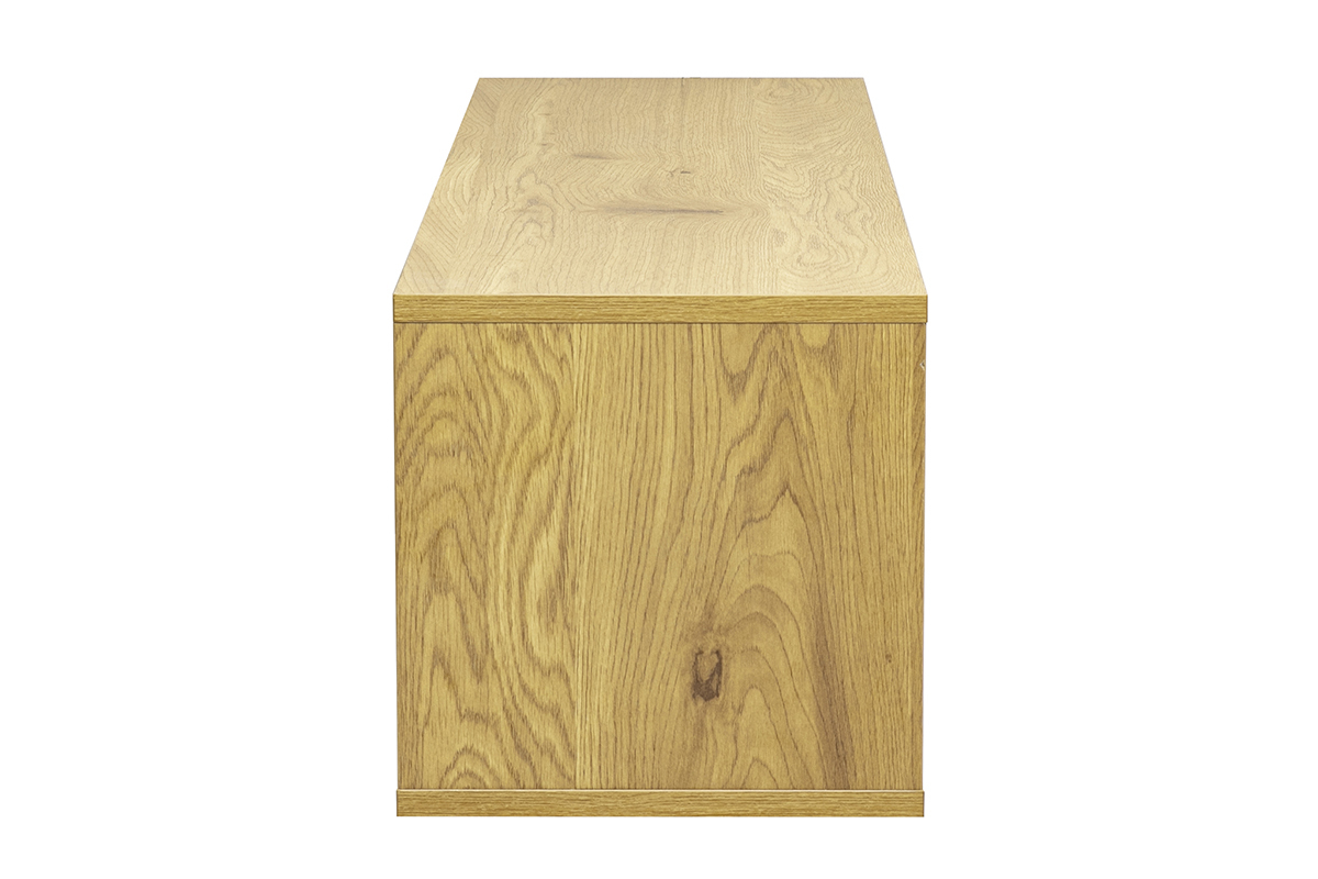 Mueble TV mural de madera clara roble, vista de perfil, largo L120 cm.