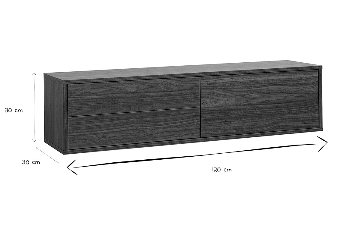Dimensiones del mueble TV mural FLEXO en negro y blanco: 120 cm de largo, 30 cm de alto.