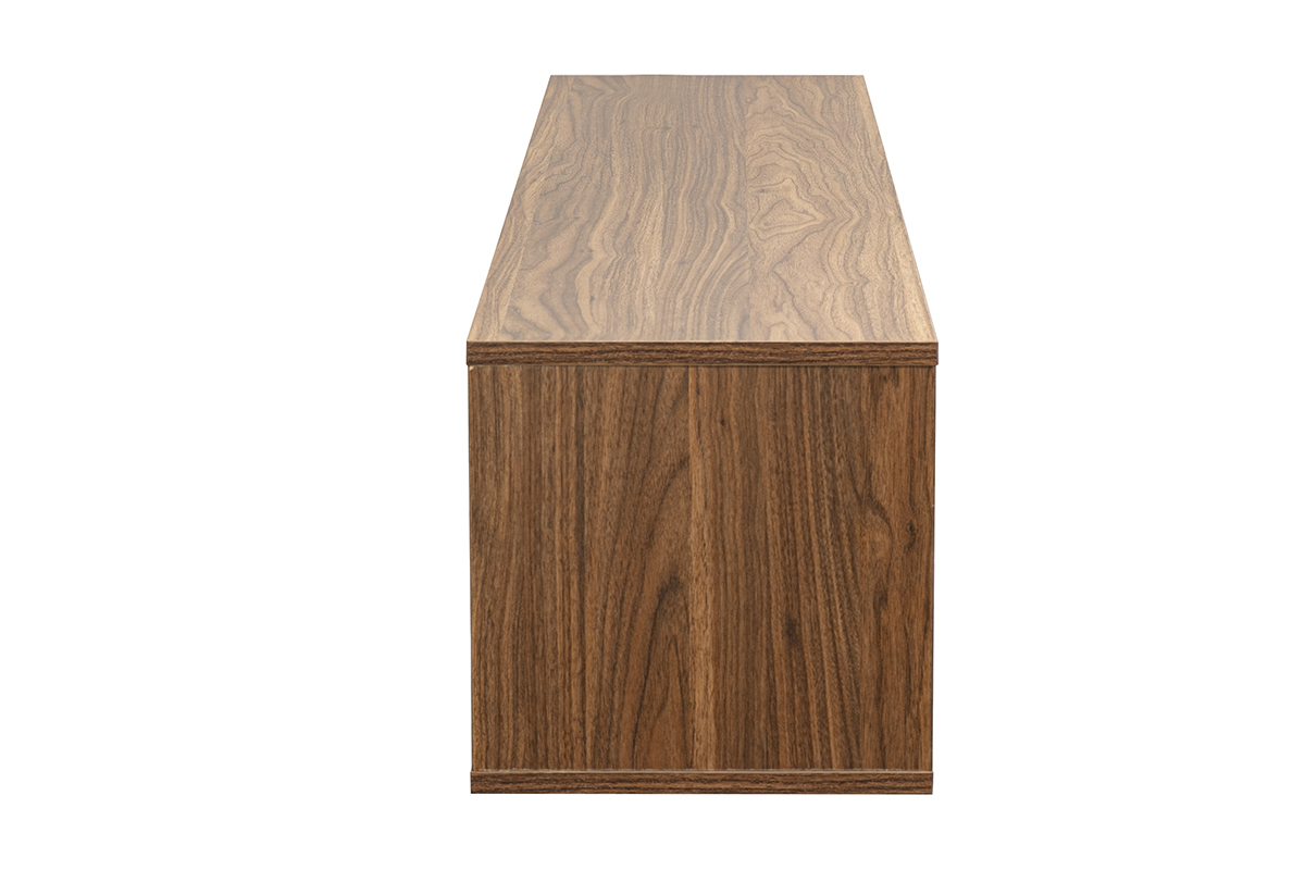Mueble TV mural FLEXO en acabado de madera oscura nogal, vista de perfil