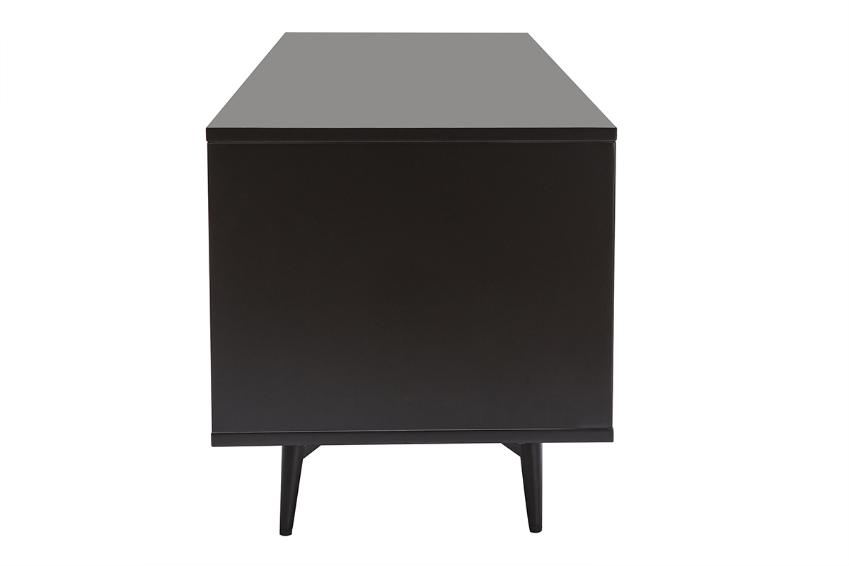 Mueble TV negro mate y contrachapado de nogal con 2 puertas y 1 cajón 160 cm MERMOZ