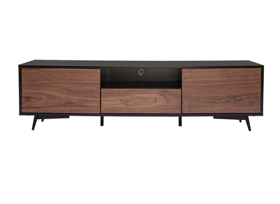 Mueble TV negro mate y contrachapado de nogal con 2 puertas y 1 cajón 160 cm MERMOZ