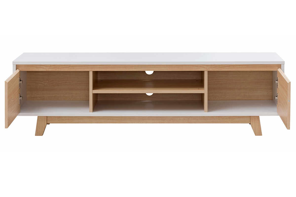Mueble TV nrdico blanco brillante y madera LAHTI