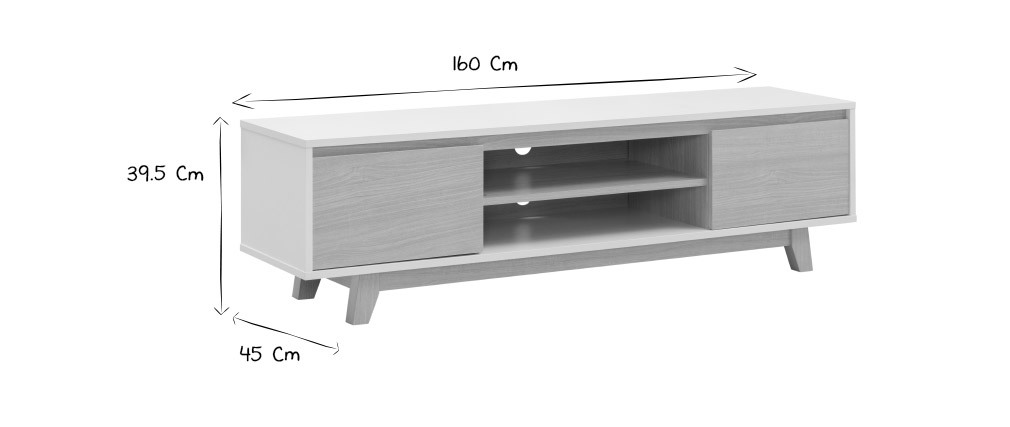 Mueble TV nórdico blanco brillante y madera LAHTI