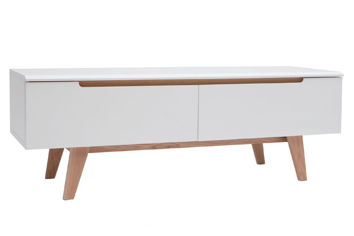 Mueble TV nrdico blanco brillante y madera MELKA