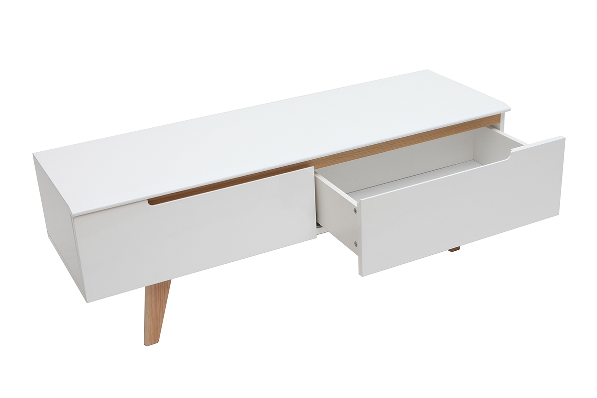 Mueble TV nrdico blanco brillante y madera MELKA