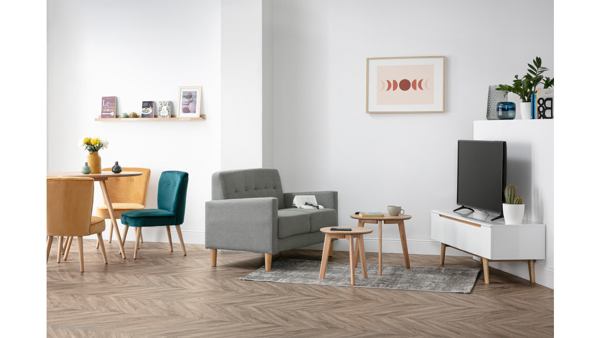 Mueble TV nrdico blanco brillante y madera MELKA