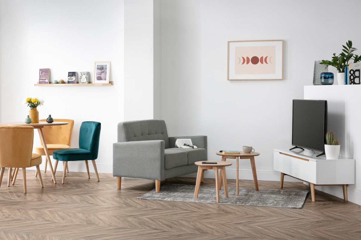 Mueble TV nrdico blanco brillante y madera MELKA