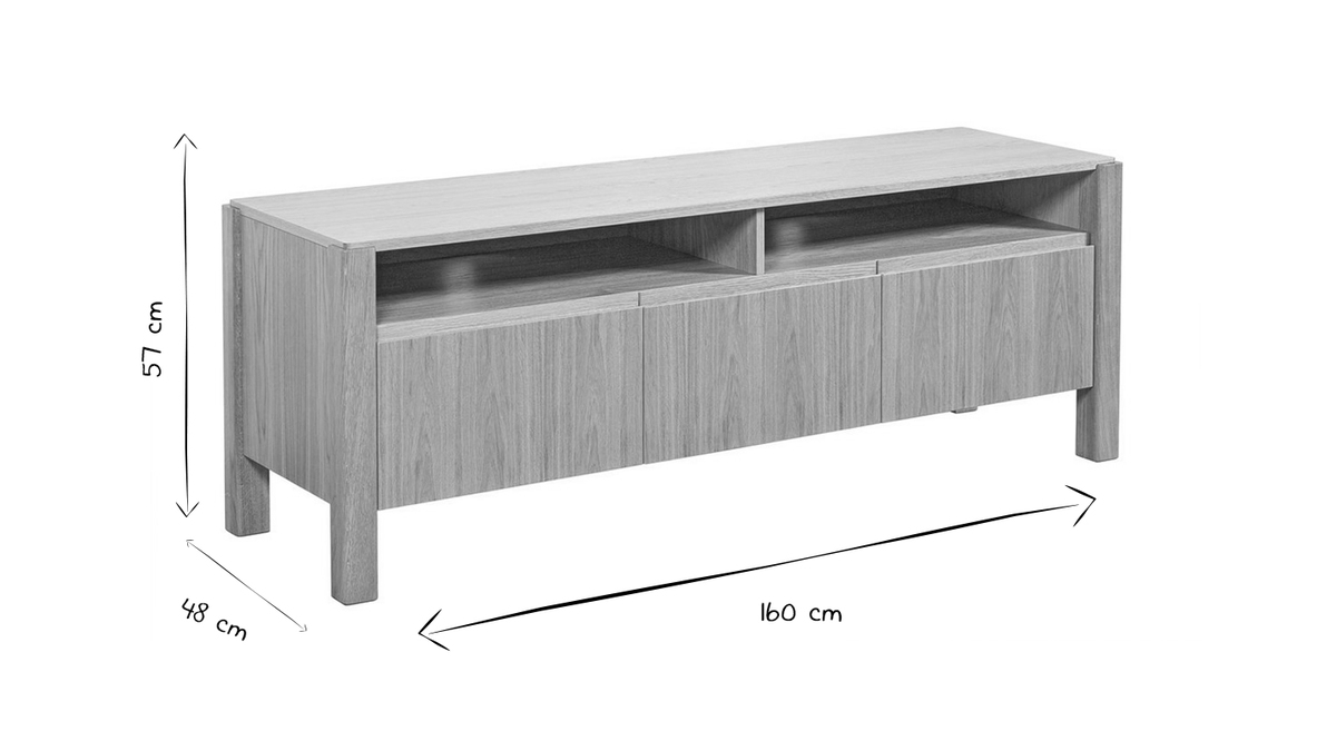 Mueble TV nrdico con compartimentos de almacenaje de roble 160 cm AGALI