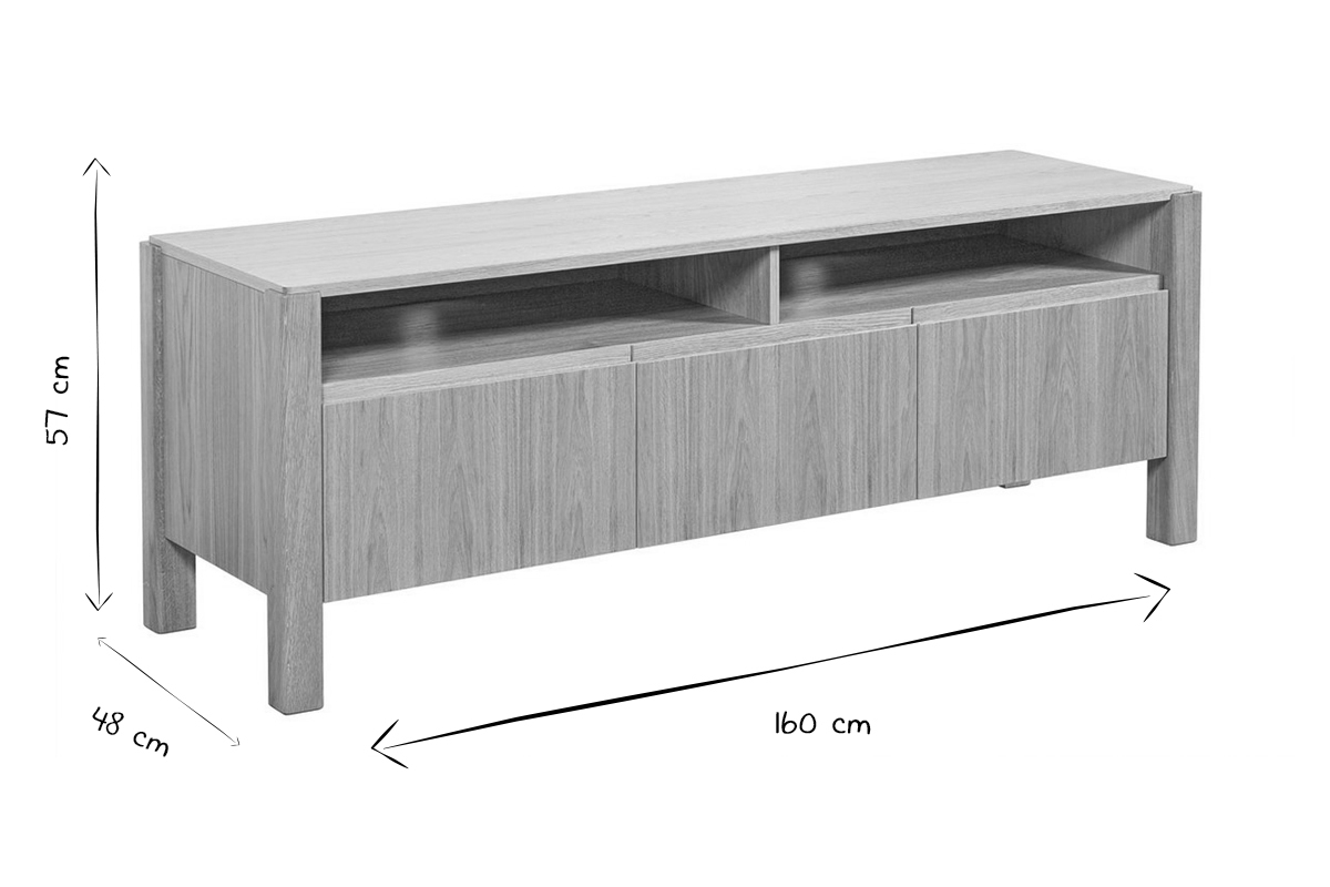 Mueble TV nrdico con compartimentos de almacenaje de roble 160 cm AGALI