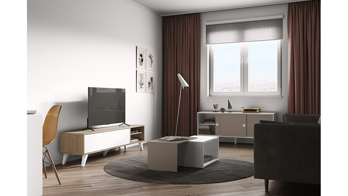 Mueble TV nrdico madera y blanco ORIGAMI
