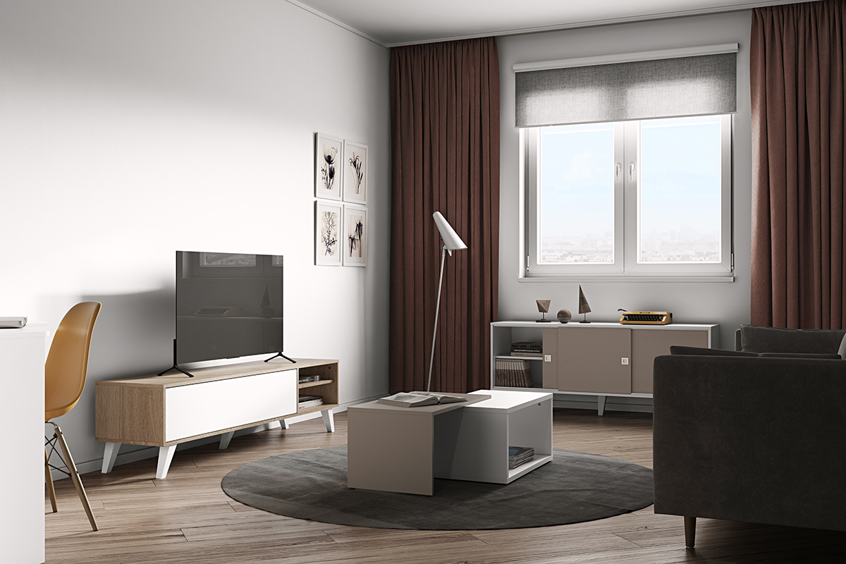 Mueble TV nrdico madera y blanco ORIGAMI