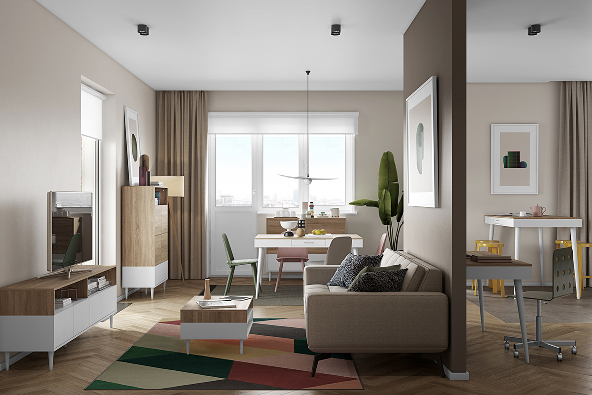 Mueble TV nrdico madera y blanco STRIPE