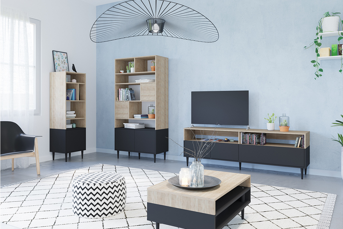 Mueble TV nrdico madera y negro STRIPE