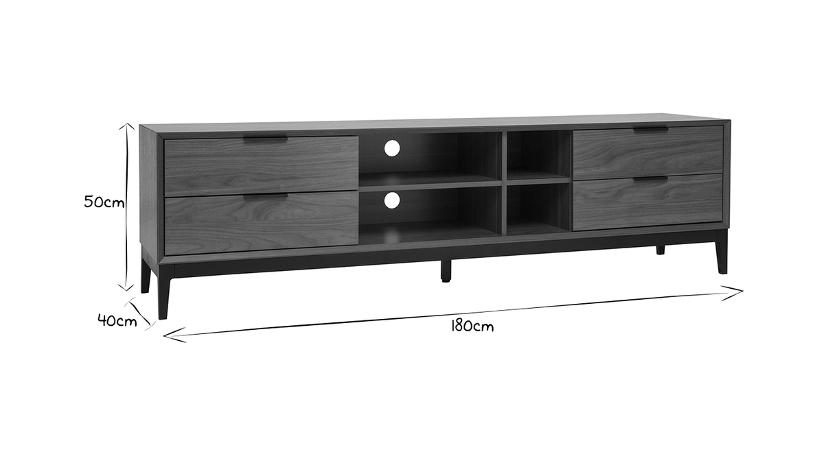 Mueble TV vintage con acabado de madera de nogal oscuro y metal negro con almacenaje 180 cm SARTO