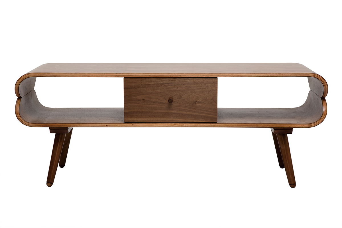 Mueble TV vintage con compartimentos de almacenaje de madera oscura 132cm TAKLA