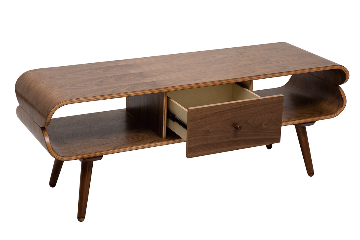 Mueble TV vintage con compartimentos de almacenaje de madera oscura 132cm TAKLA