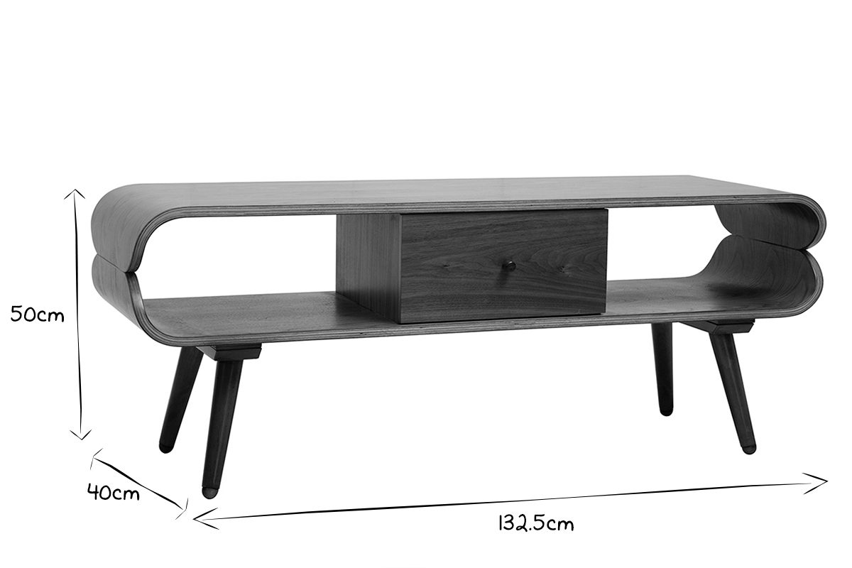 Mueble TV vintage con compartimentos de almacenaje de madera oscura 132cm TAKLA