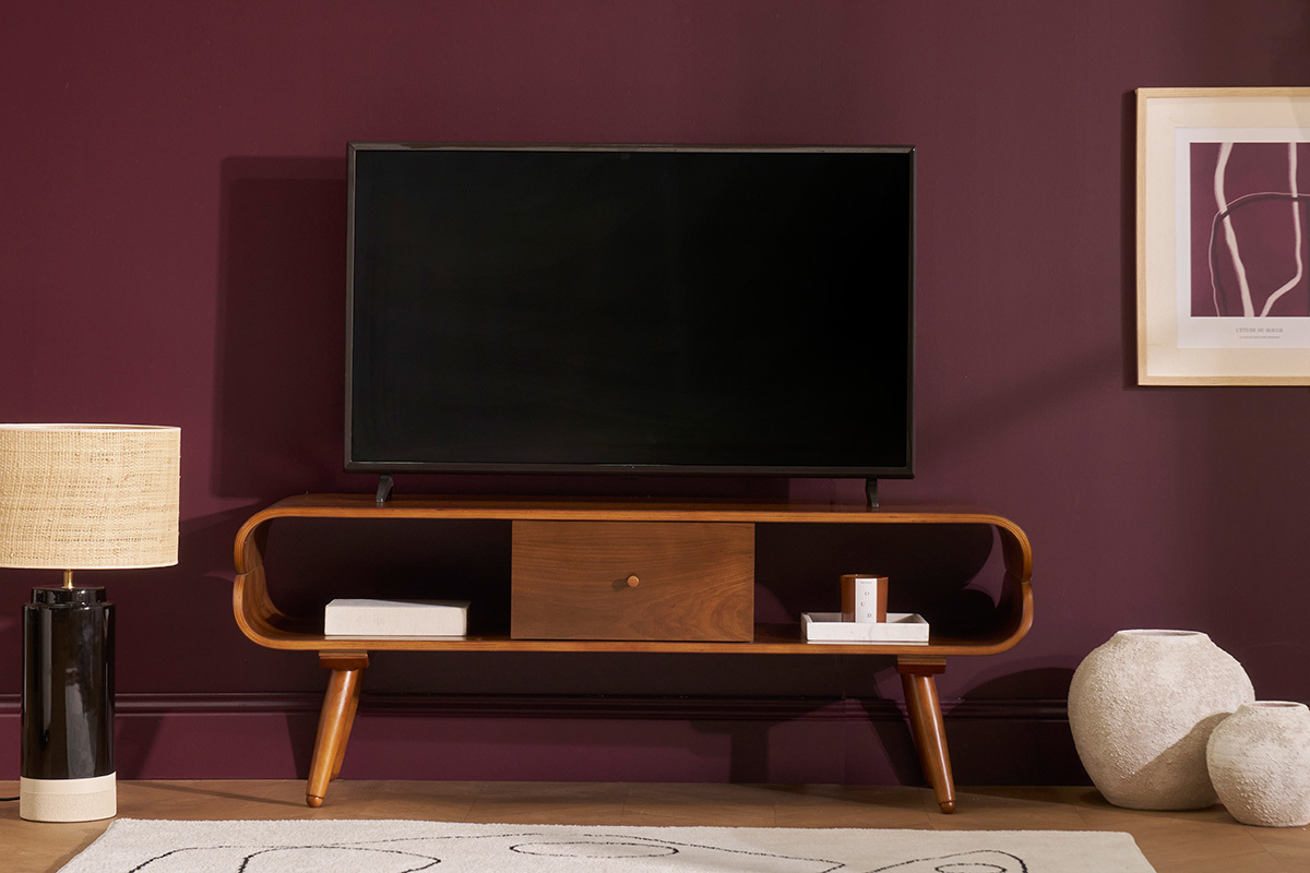 Mueble TV vintage con compartimentos de almacenaje de madera oscura 132cm TAKLA