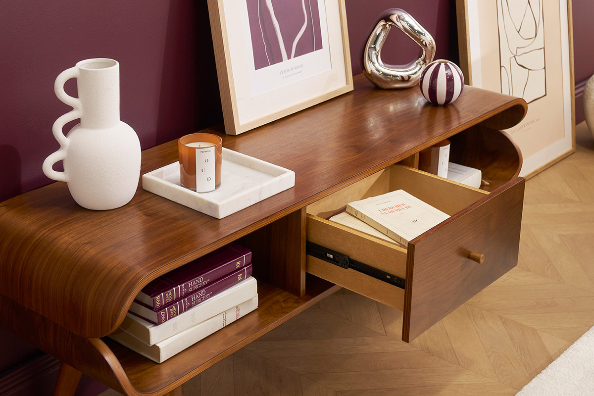 Mueble TV vintage con compartimentos de almacenaje de madera oscura 132cm TAKLA