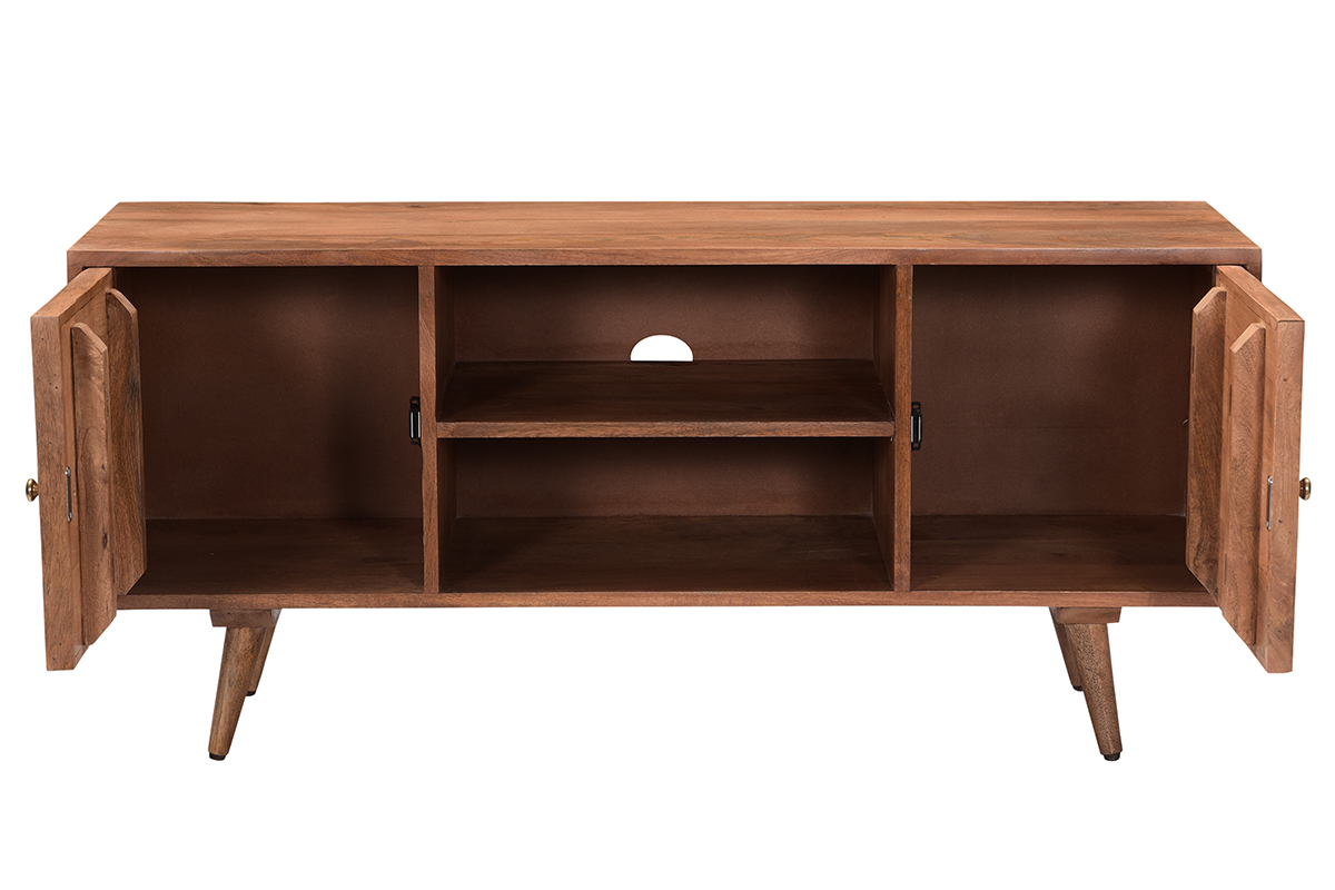 Mueble TV vintage de madera de mango maciza con puertas talladas diamantadas 115 cm HIRA
