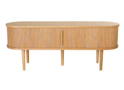Mueble TV vintage madera clara roble con almacenaje 2 puertas correderas L138 cm EPIC