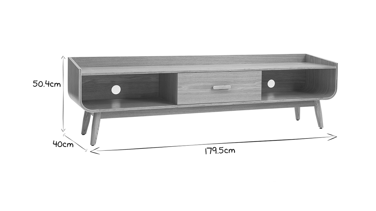 Mueble TV vintage de nogal con 3 cajones 180 cm BENJA - Miliboo