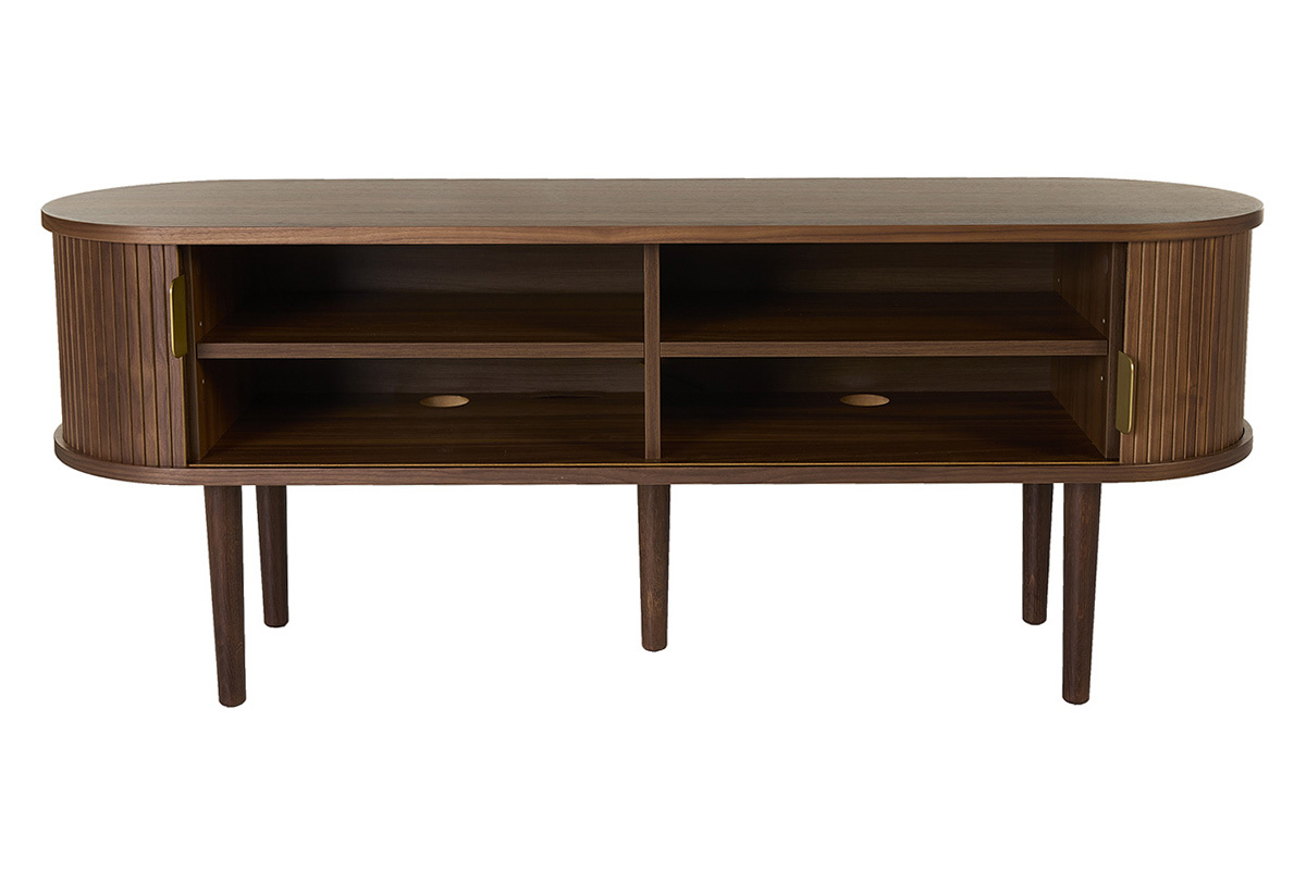 Mueble TV vintage madera oscura nogal con almacenaje 2 puertas correderas L138 cm EPIC