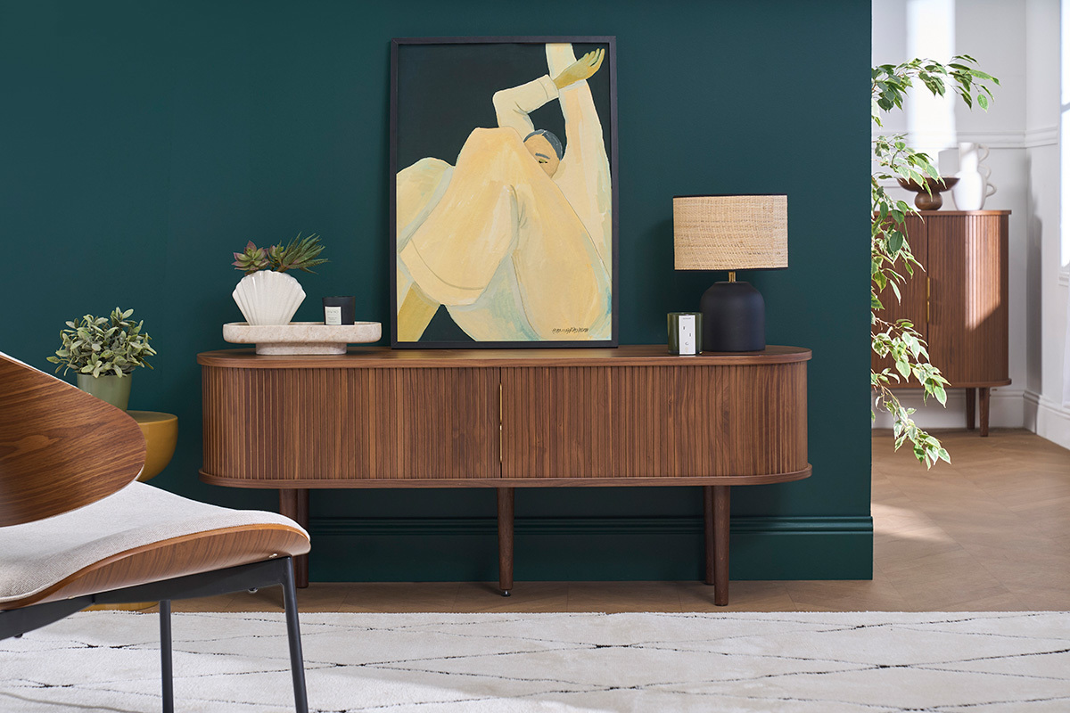 Mueble TV vintage madera oscura nogal con almacenaje 2 puertas correderas L138 cm EPIC