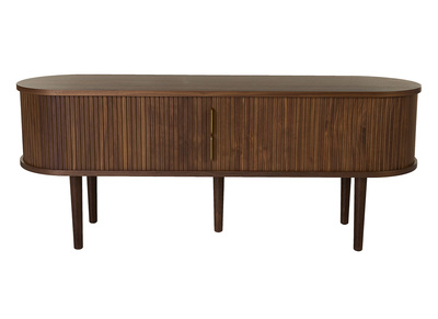 Mueble TV vintage madera oscura nogal con almacenaje 2 puertas correderas L138 cm EPIC