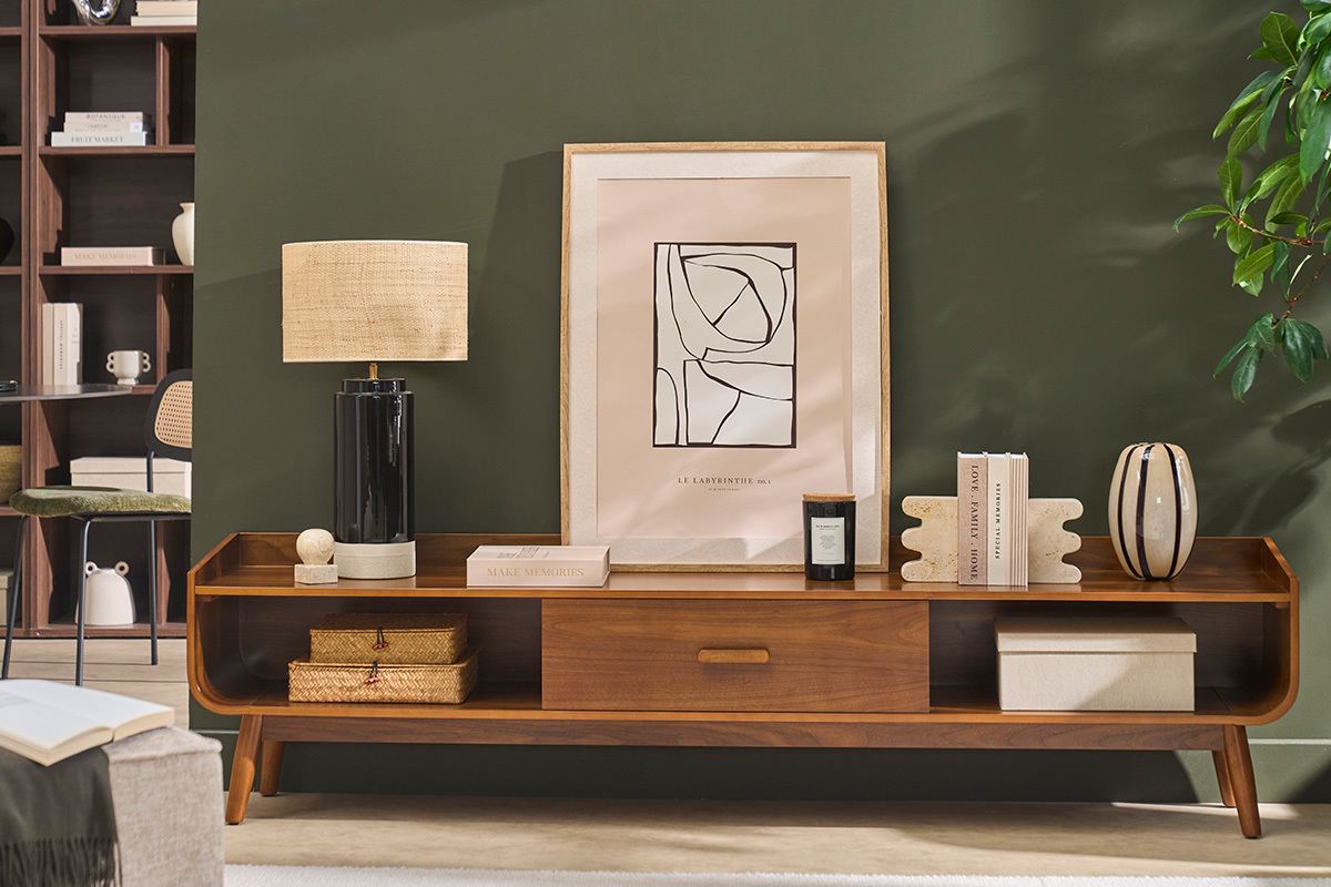 Mueble TV vintage madera oscura nogal L200 cm HALLEN