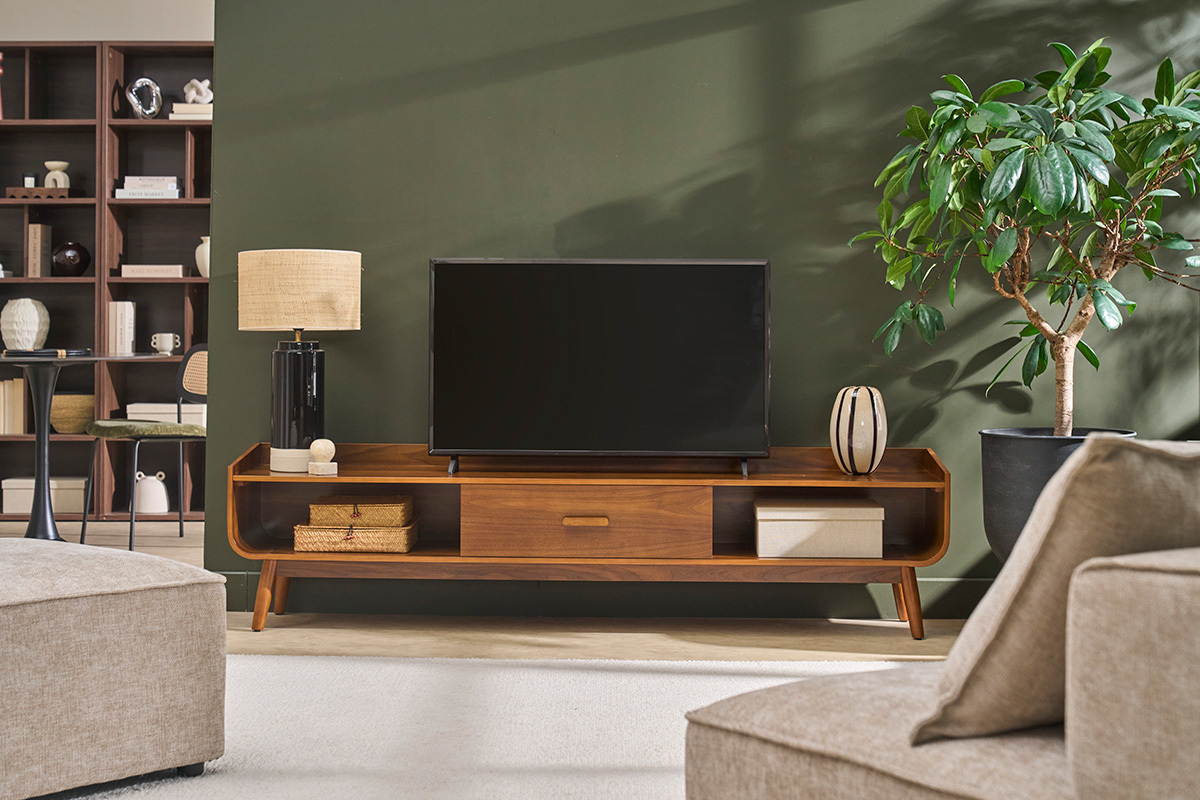 Mueble TV vintage madera oscura nogal L200 cm HALLEN