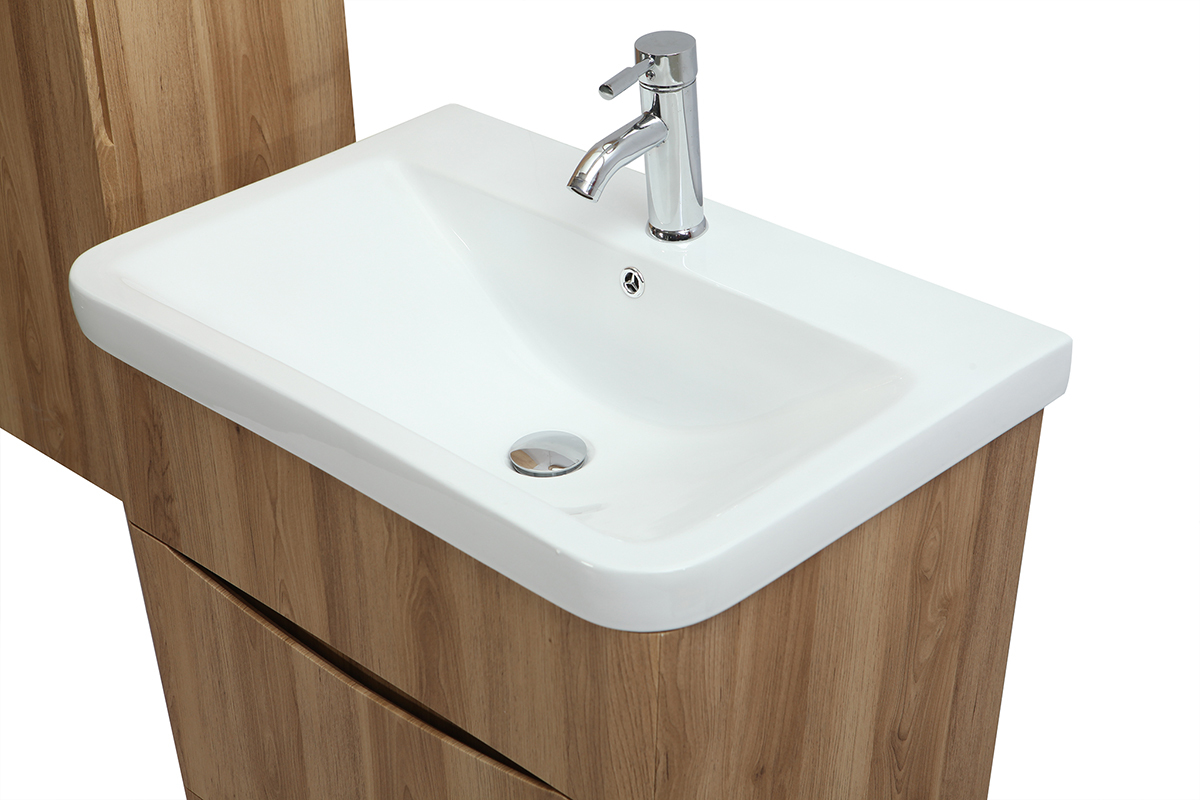 Mueble y columna de bao madera con lavabo, espejo y almacenaje WILD