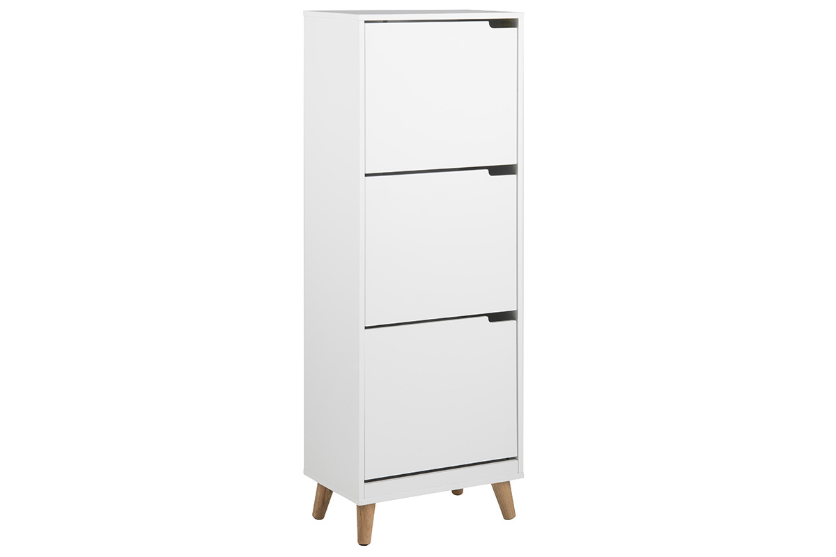 Mueble zapatero nrdico 3 cajones madera y blanco MITRAA