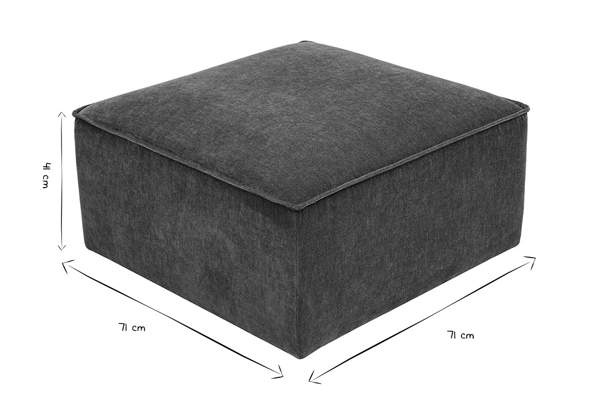 Dimensiones del puf KERRY en negro y blanco: L71 x P71 x H41 cm