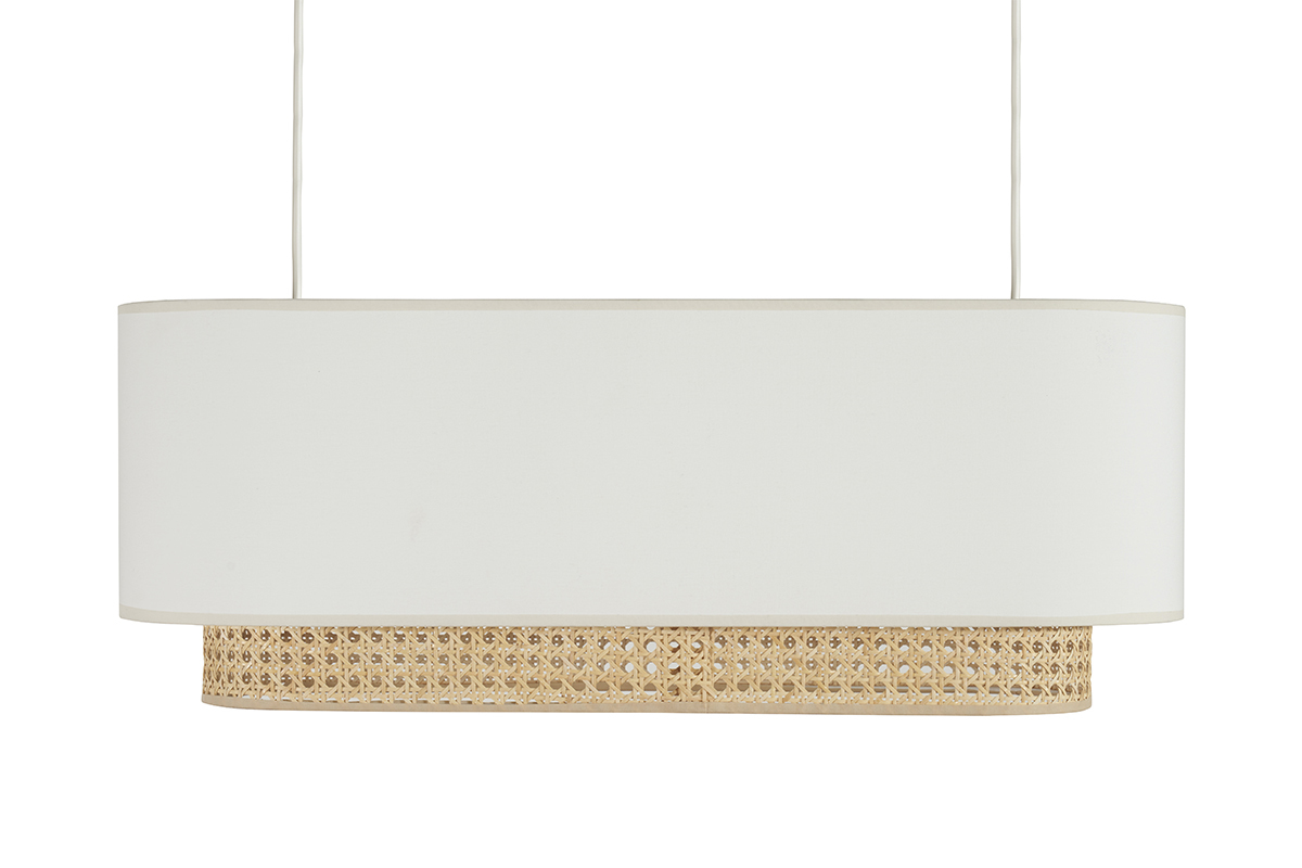 Pantalla para lmpara de techo doble de tela blanca y ratn natural 62 cm TIWY